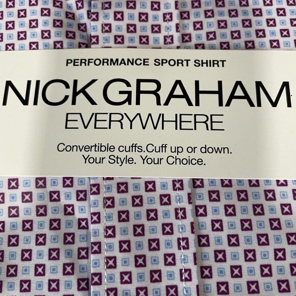 Nick Graham Mens Shirt Medium Purple Geometric Summer Travel Coastal Soft Touch - Picture 5 of 11